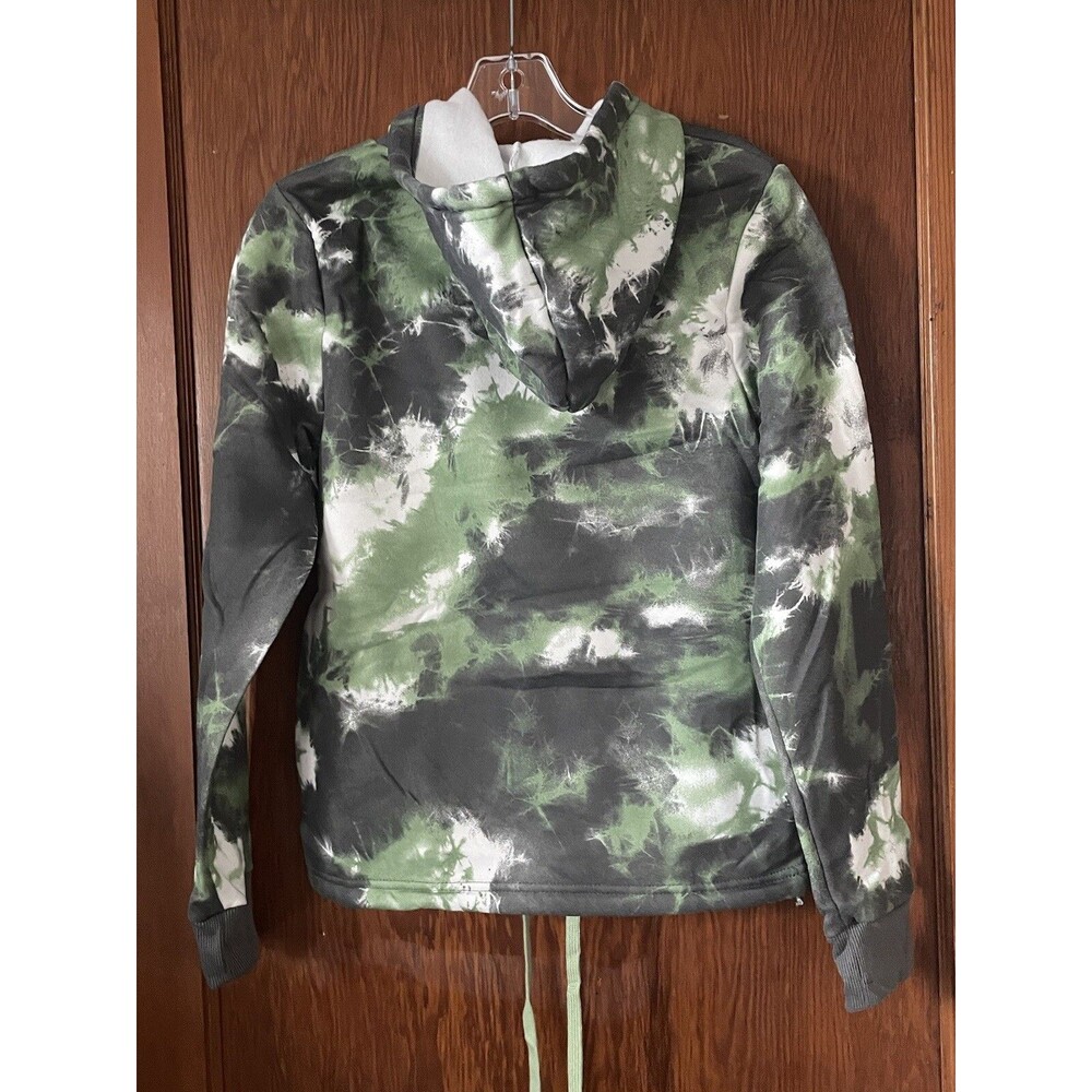 Mens Green Black White Tie Dye Sweatshirt Hoodie Drawstring Pocket S NWT - Picture 8 of 8